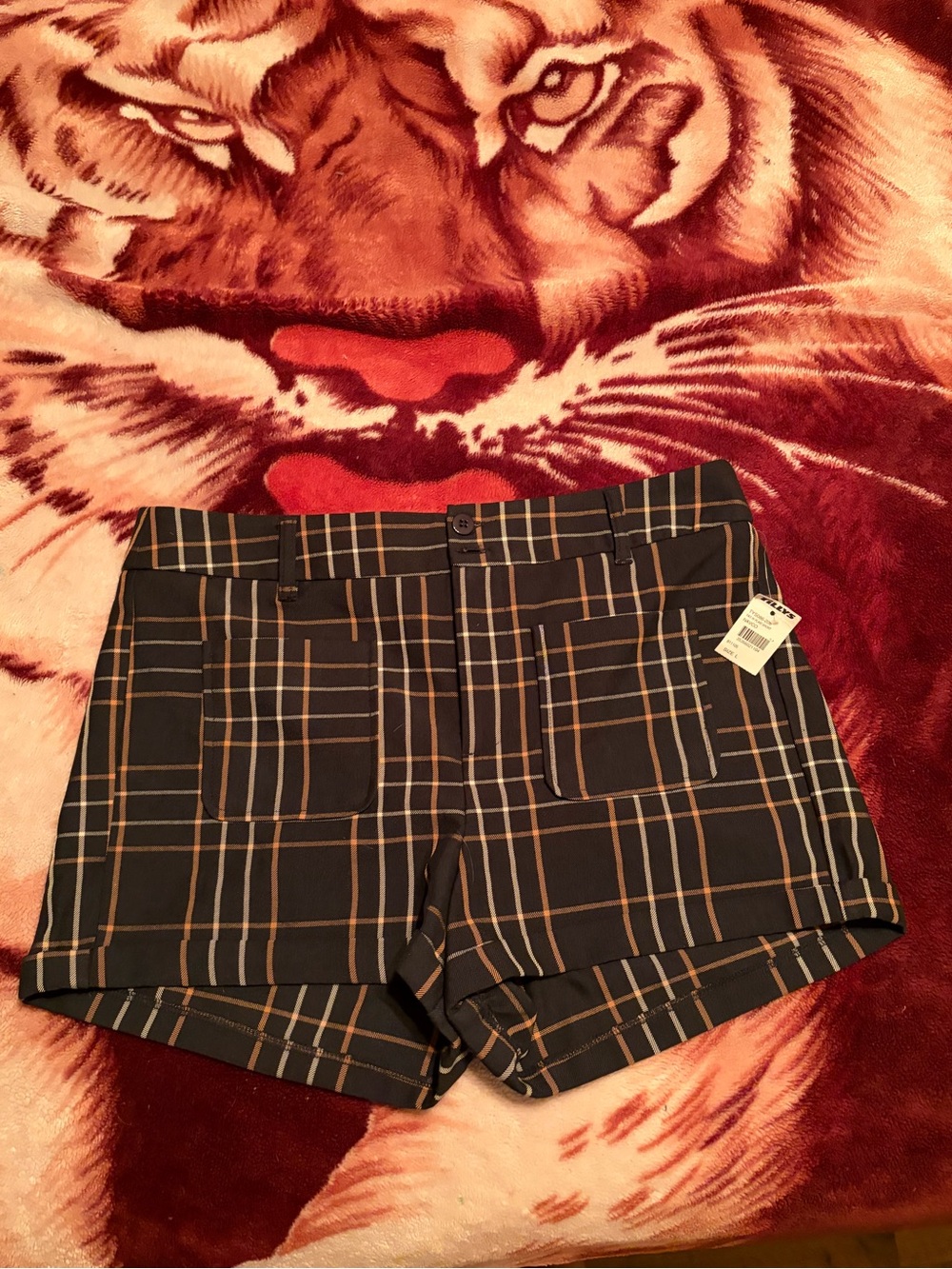 Sky and Sparrow Navy Plaid High Waist Shorts NWT